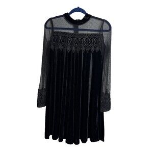 Black Velvet Size S Dress Long Lace Sleeves Goth Vamp Witchy Formal Emo